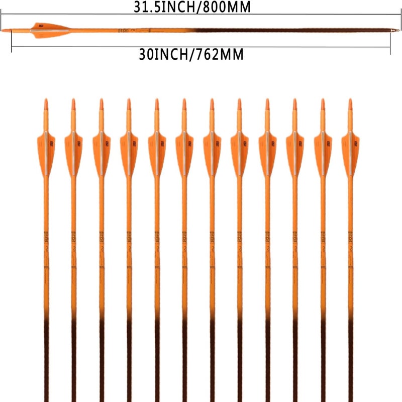 PG1ARCHERY 30Inch Carbon Arrows for Hunting Archery Removable Tips Spine 400 with 3“ Vanes Suit for Compound & Recurve Bow (Pack of 12) - Image 3